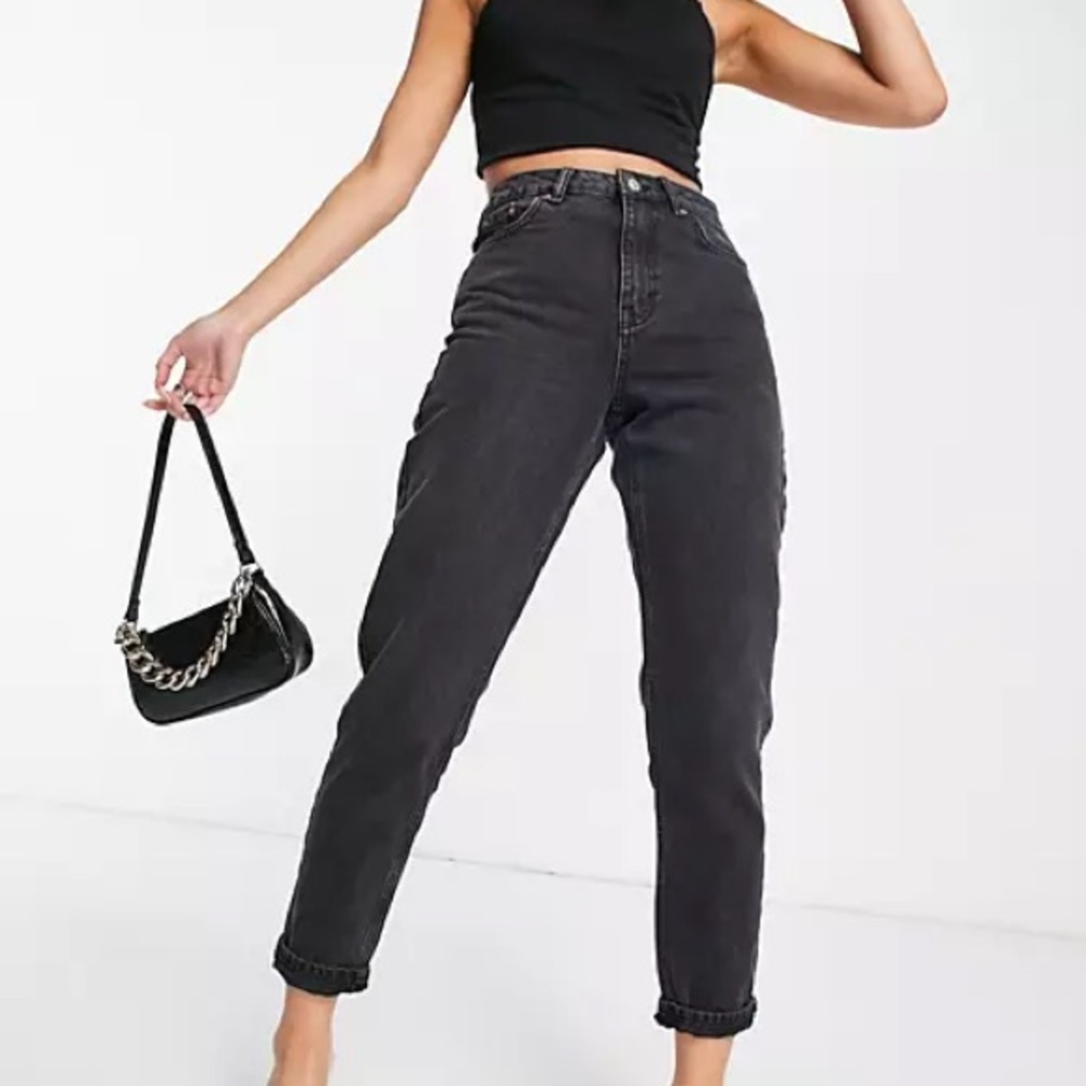 Topshop Mom Jeans in Washed Black